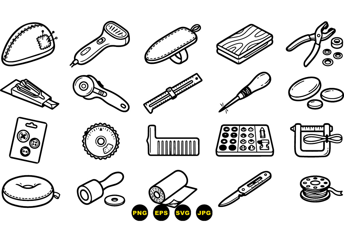 Sewing Tools Hand Drawn Set, an Illustration by designvectx (Photo 2 of 3)