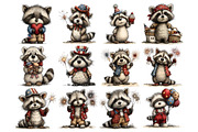 Patriotic Raccoon Watercolor Clipart, a Seasonal Illustration by Nicolle's Colorful Art (Thumbnail 2 of 4)