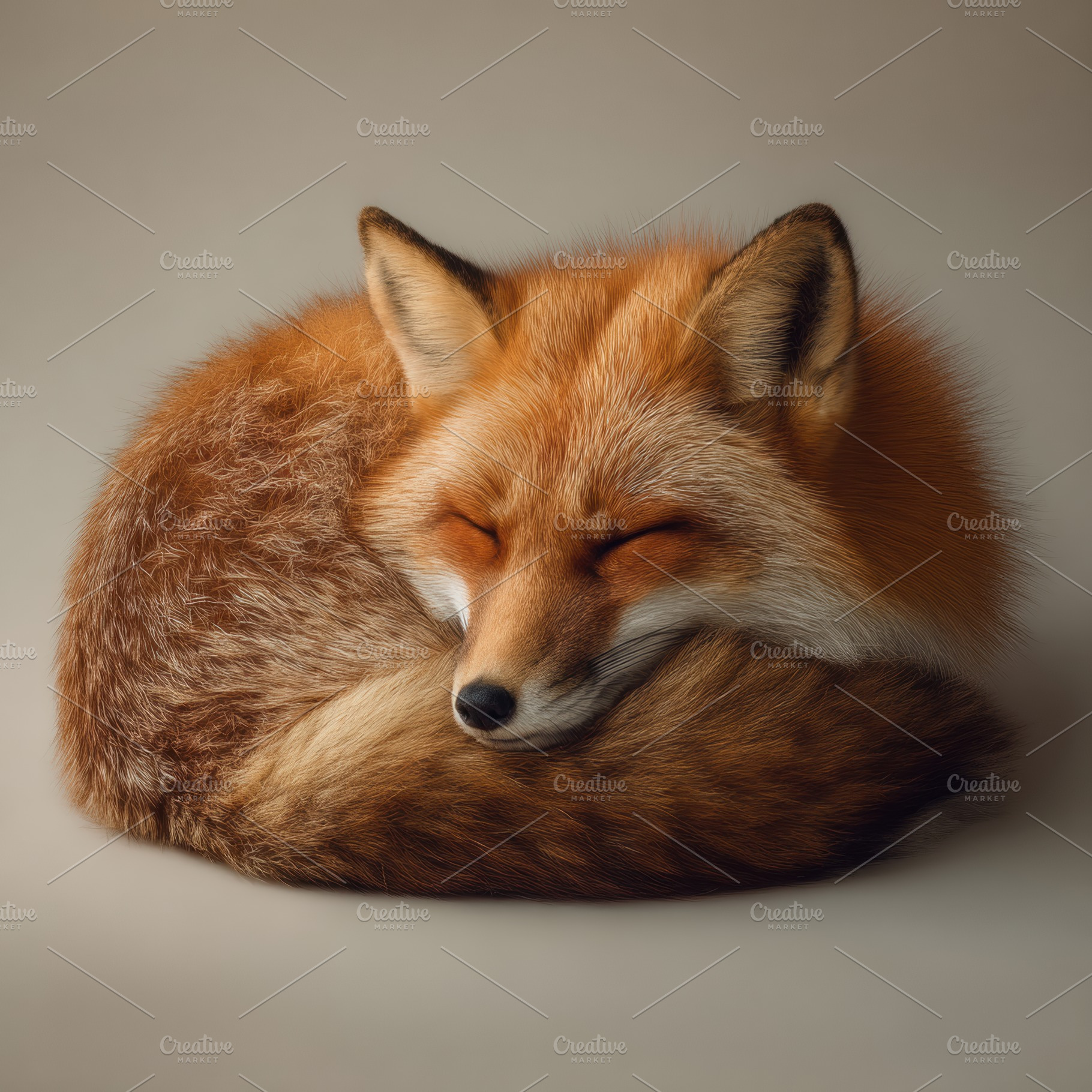 Sleeping Fox Curled in a Circle, an Animal Photo by Virgo Studio