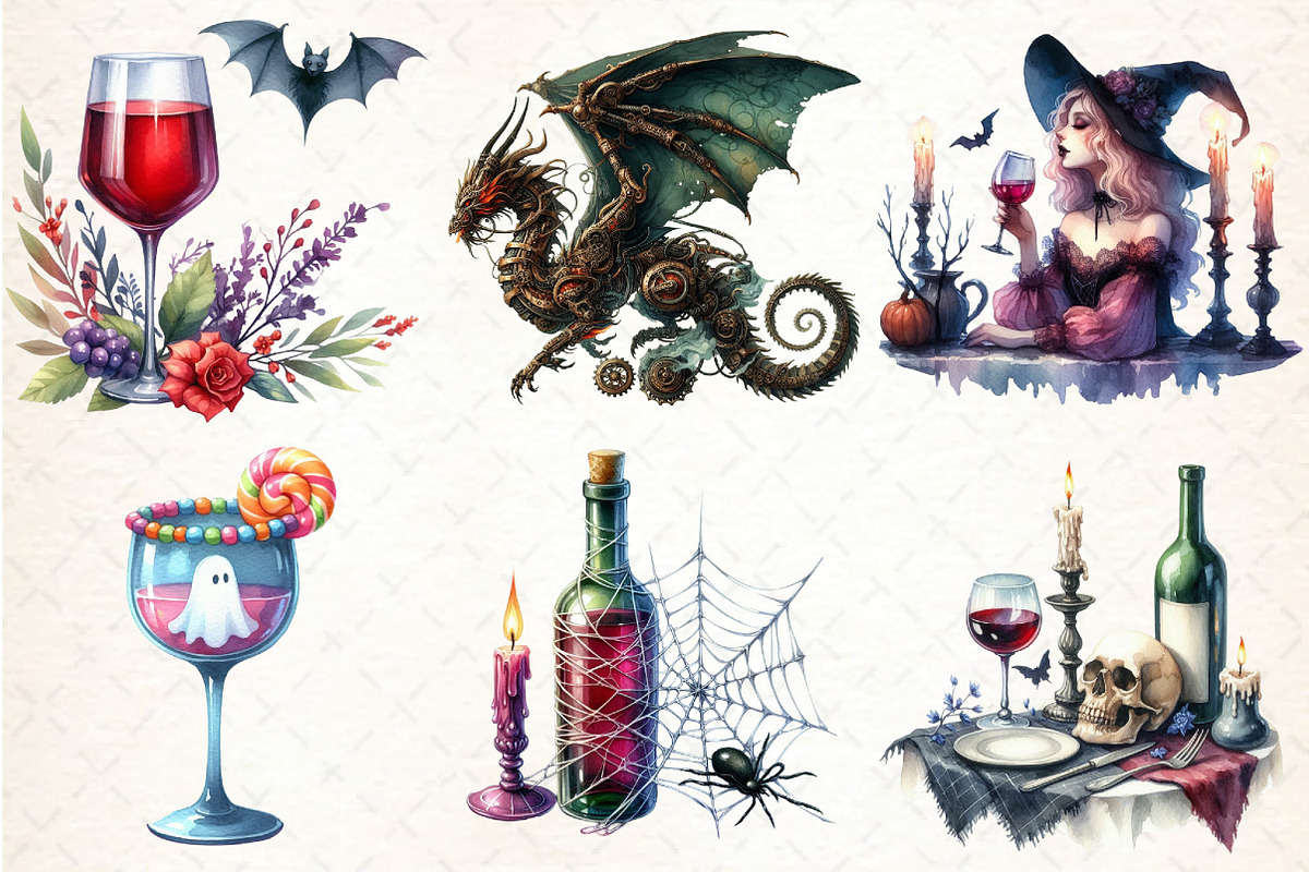 Halloween Wine Tasting Clipart, an Illustration by DreamCafeArt (Photo 3 of 5)
