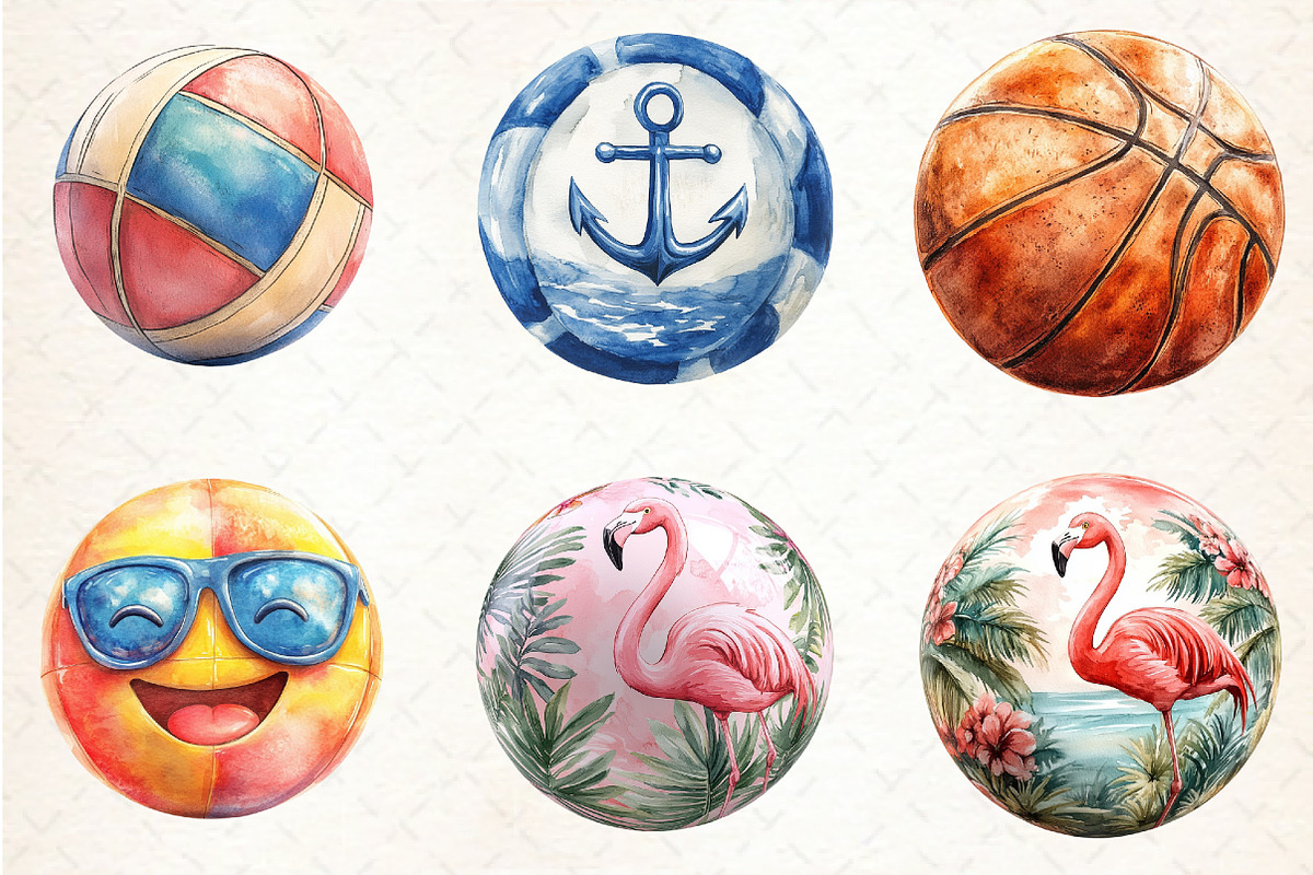 Watercolor Summer Ball Clipart, an Illustration by Libby Wishes (Photo 2 of 5)
