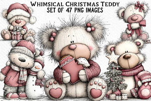 Whimsical Christmas Teddy Clipart, an Illustration by Craft Nest