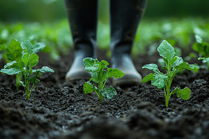 Farmer planting a plant on a field, early spring time, a Nature Photo by AlyaAnd