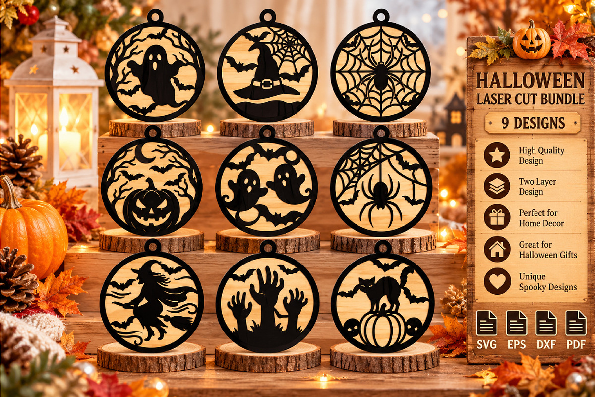 Halloween Ornaments Laser Cut SVG, an Object Graphic by DreamCafeArt (Photo 2 of 9)