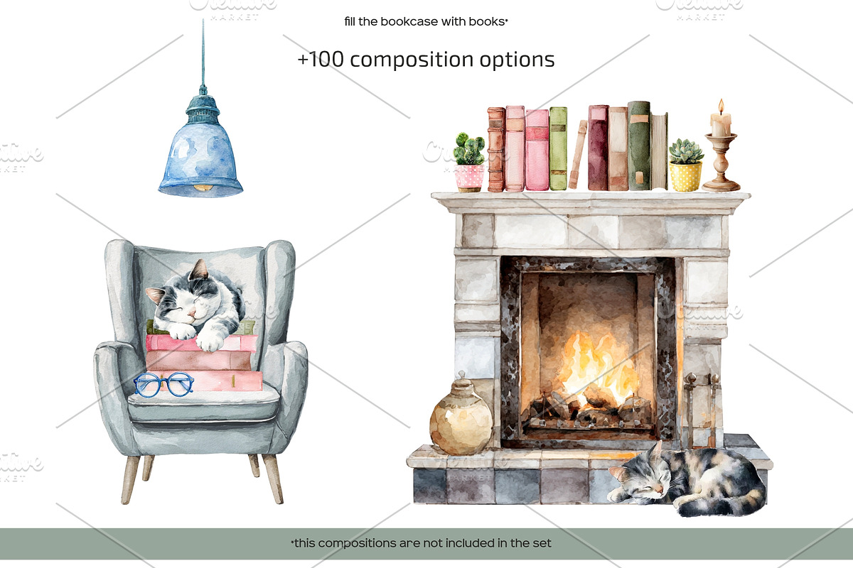 Watercolor book lover clipart, an Education Illustration by Art and Funny (Photo 9 of 12)