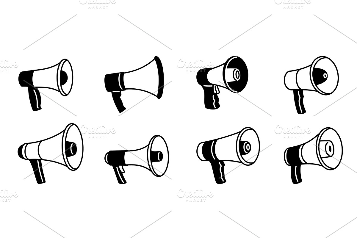 Megaphones icons. Silhouette, an Object Illustration by YummyBuum