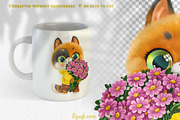 Cute kitten with bouquet of flowers, an Animal Illustration by Azuzlikus (Thumbnail 2 of 3)