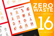 Zero Waste | 16 Thin Line Icons Set, an Outline Icon by Alex Blogoodf (Thumbnail 1 of 9)
