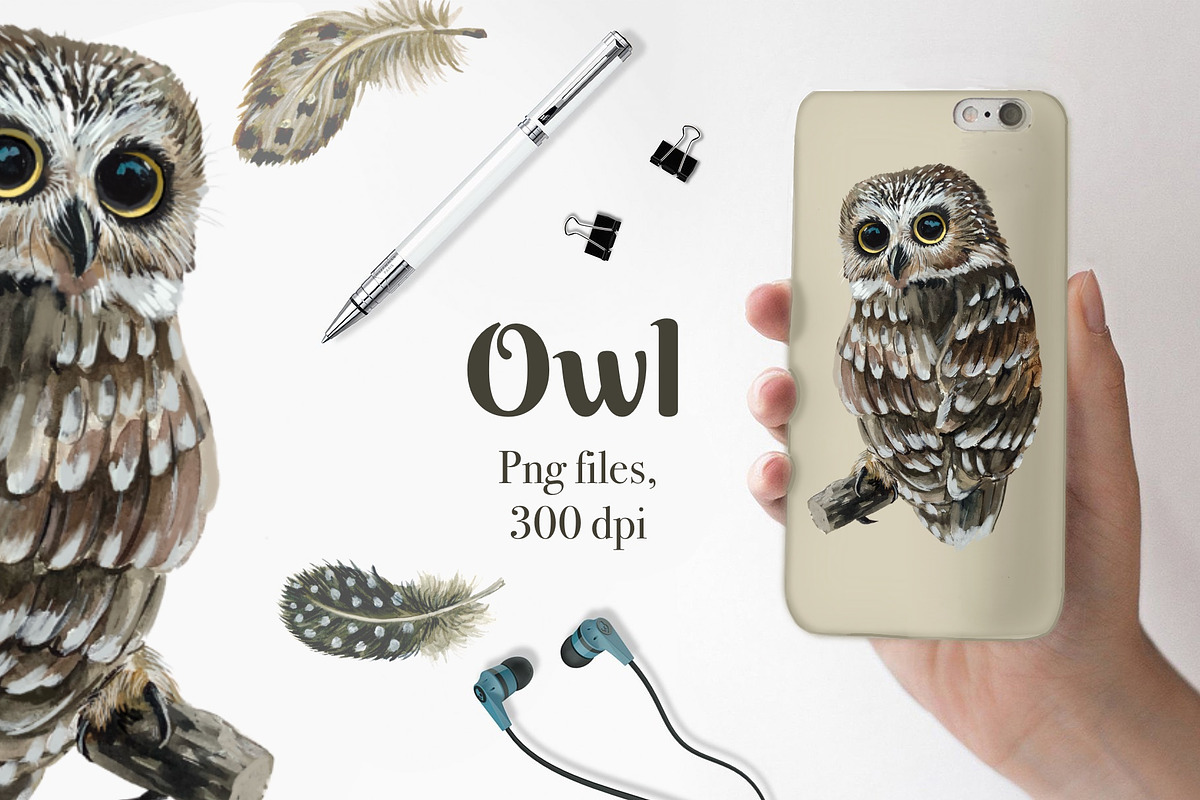 Owls in the forest .Woodland., an Animal Illustration by AkvarelRiver (Photo 9 of 9)