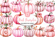 Pink Pumpkin Halloween Clipart PNG, an Illustration by Watercolor design (Thumbnail 1 of 5)