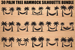 Palm Tree Hammock Silhouette Bundle, an Object Graphic by jahid234