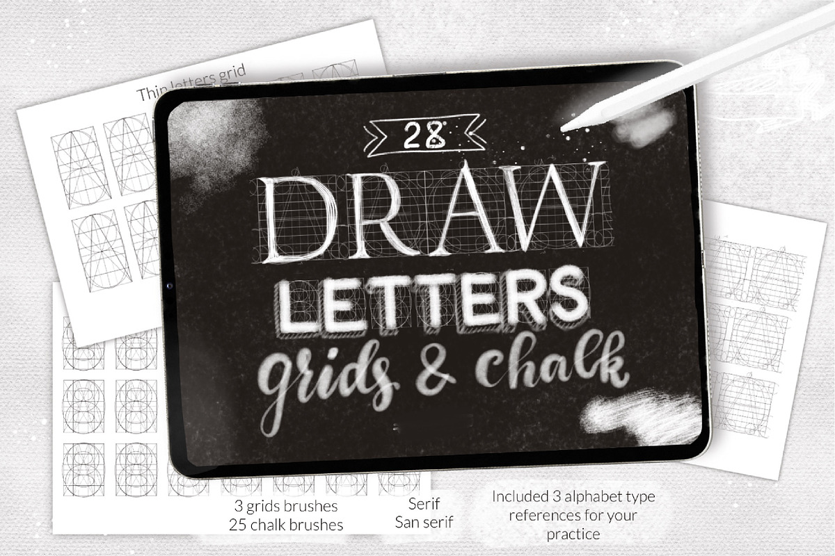 Procreate letter builder chalk brush, a Brush Add-On by Let's Art (Photo 1 of 11)