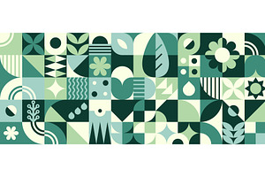 Geometric bauhaus pattern with green, an Object Illustration by art PVP - market
