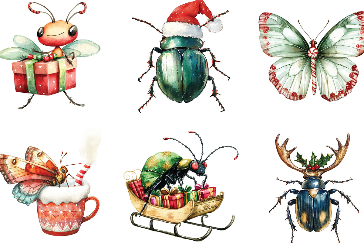 Quirky Christmas Insects Clipart, an Illustration by CraftArtStudio (Photo 2 of 6)