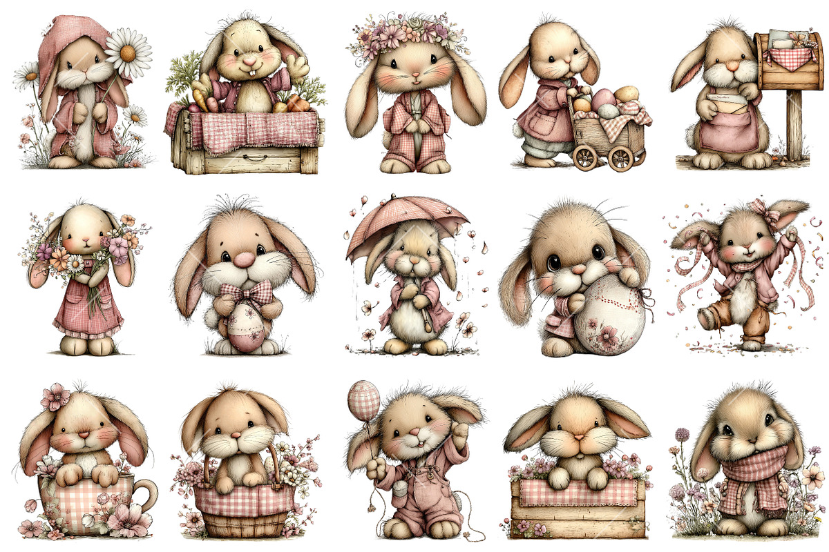 Whimsical Easter Gingham Bunny Clipa, an Illustration by OK Design (Photo 3 of 6)
