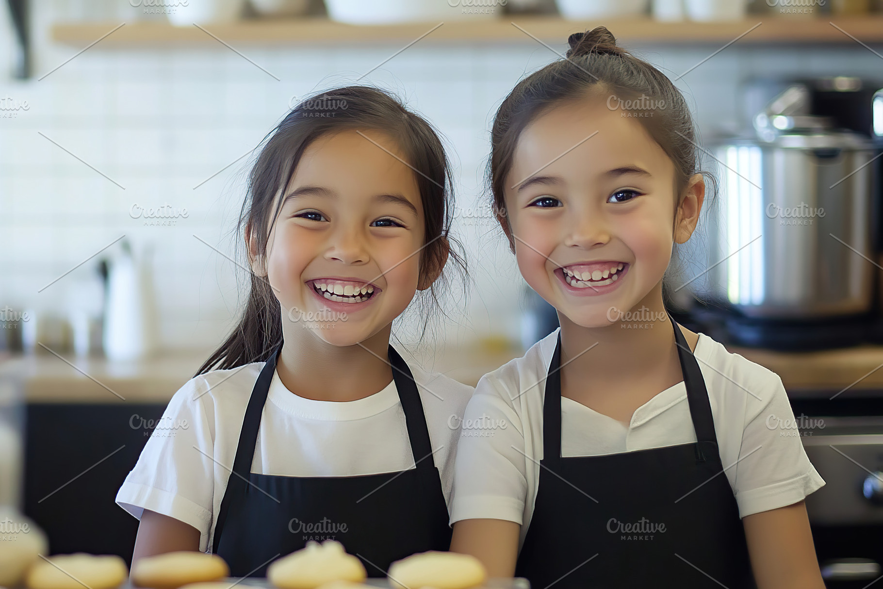 Cute sisters baking cupcakes at kitchen, a Person Photo by AlyaAnd