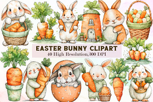Watercolor Easter Bunny Clipart, an Illustration by Sublimation Artist