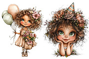 Whimsical Birthday Girls Clipart PNG, a Seasonal Illustration by CitraGraphics (Thumbnail 3 of 4)