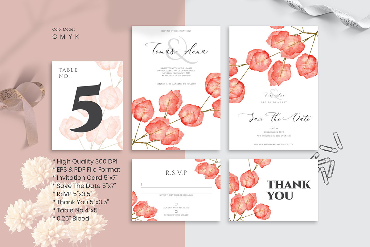 Bougainvillea Wedding Invitation Set, an Invitation Template by Amit Debnath (Photo 1 of 3)