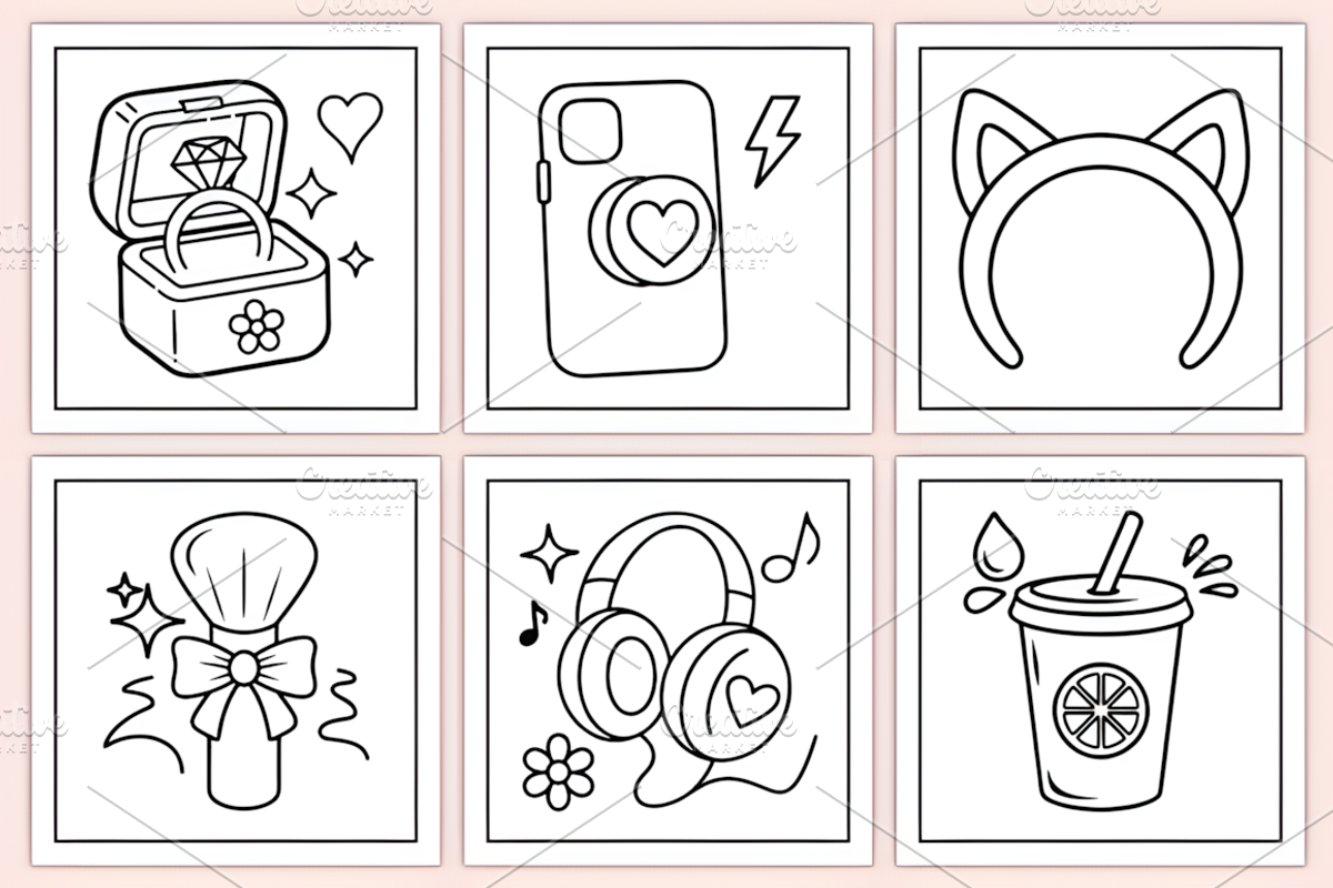 Bold Easy Girly Things Coloring Page, a Decorative Illustration by Coco Bloom (Photo 2 of 3)