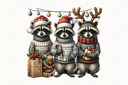 Raccoon Elf Trio Christmas PNG, an Illustration by CraftArtStudio (Thumbnail 1 of 4)