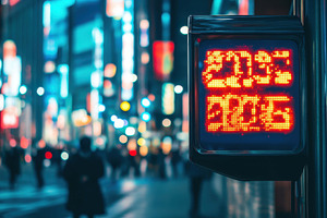 Digital clock displays the time in a, a Photo by Tanuart