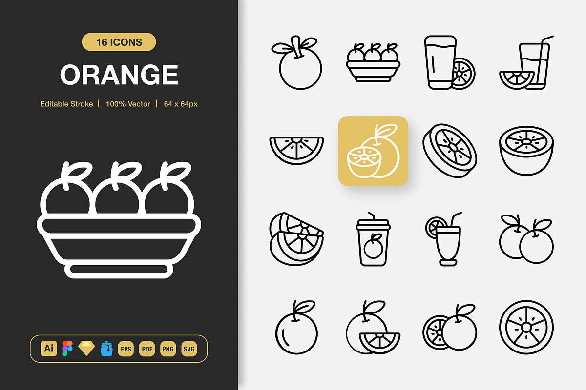 Orange Icons, an Outline Icon by Spacepixel Creative