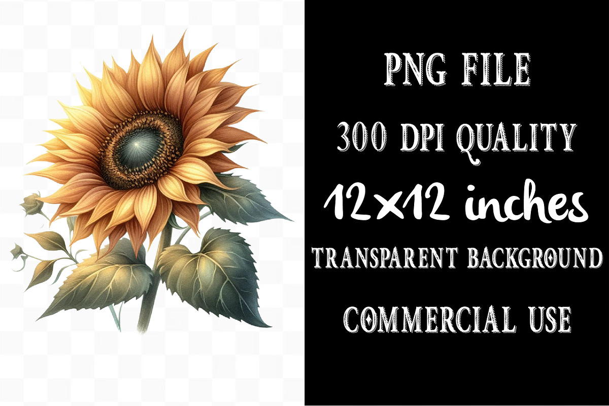 Watercolor Summer Sunflower Clipart, an Illustration by Designking (Photo 3 of 4)