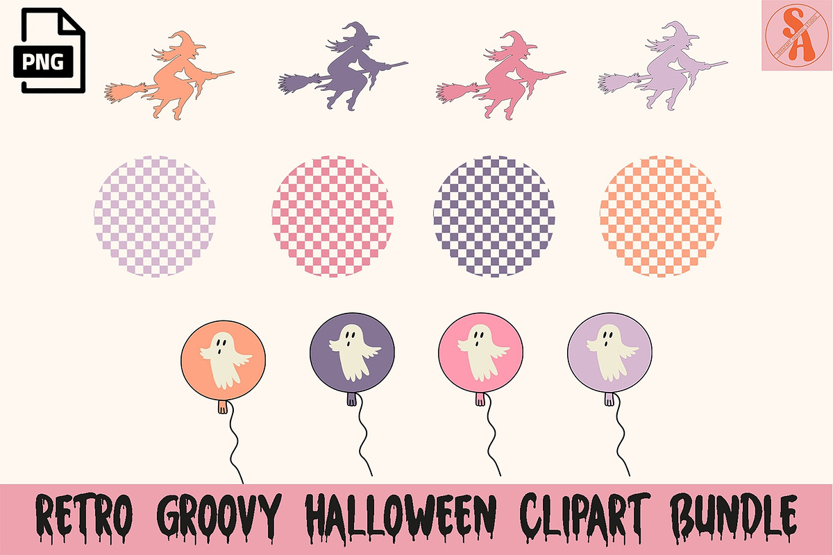 Retro Groovy Halloween Clipart PNG, an Object Graphic by RETROVIBZDESIGNS (Photo 6 of 6)