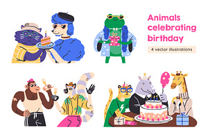 Funny animals at birthday party set, an Animal Illustration by Good Studio