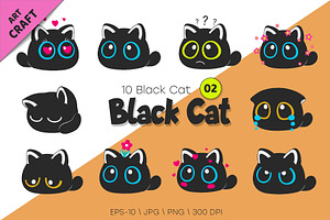 Set of Black Cats 02. T-Shirt, PNG., an Animal Illustration by KENO Mascots