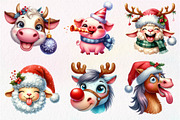 Christmas Farm Animal Face Clipart, an Illustration by Dream Creation (Thumbnail 3 of 7)
