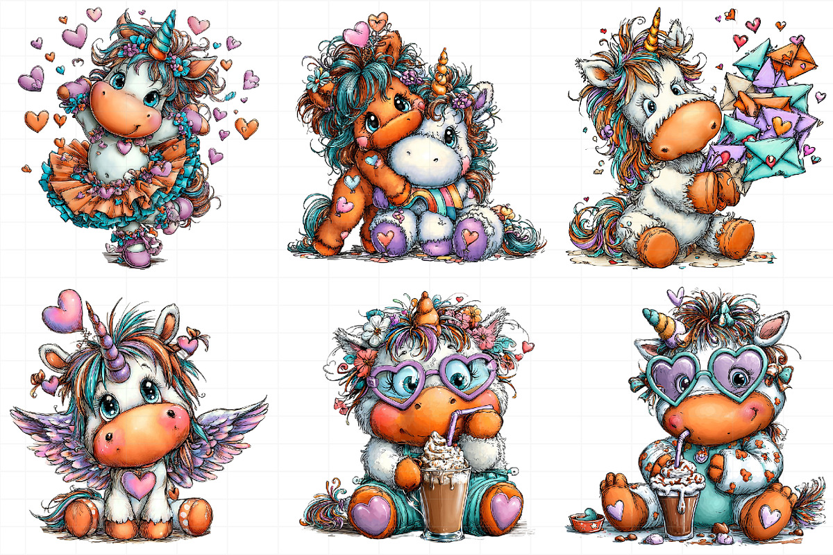 Whimsical Valentine Unicorn Clipart, an Illustration by Daily.Designs (Photo 4 of 8)