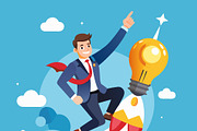 Businessman riding light bulb rocket, a Person Illustration by SouravDesign (Thumbnail 2 of 3)