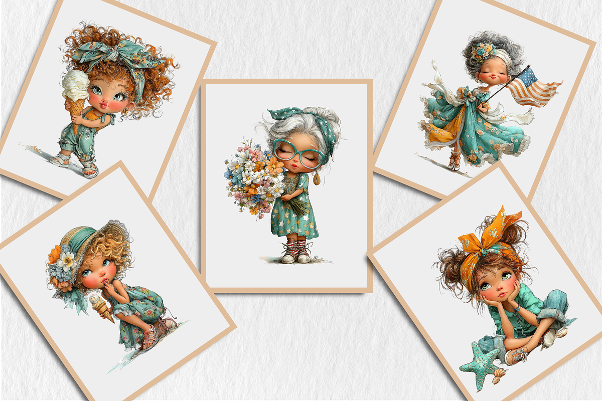 Whimsical Summer Beach Girls Clipart, a Seasonal Illustration by Rose Art (Photo 4 of 4)