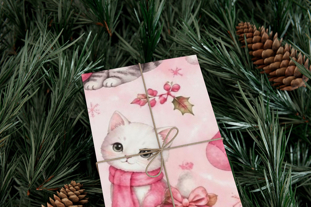 Cute Cats Christmas Seamless Pattern, a Pattern Graphic by elfy creative (Photo 4 of 4)