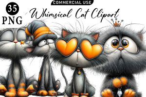 Whimsical Cat Clipart, an Illustration by Daily.Designs