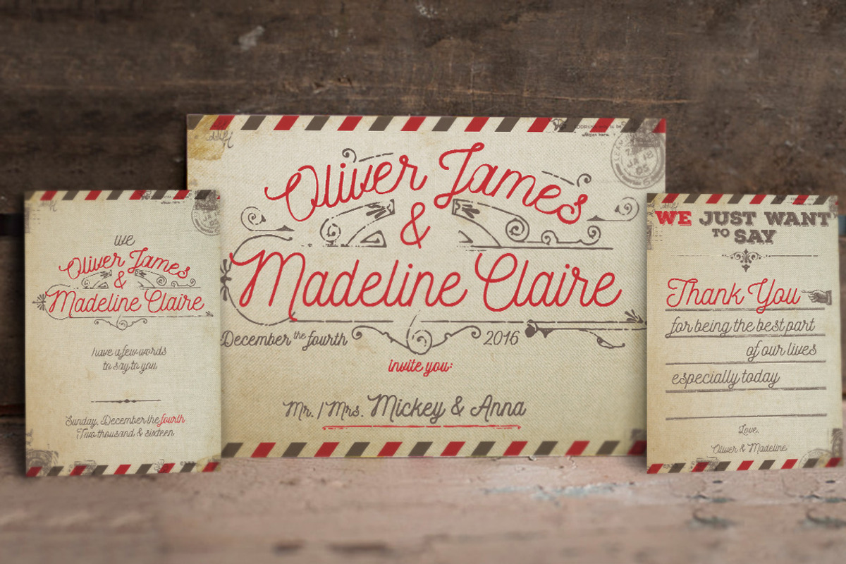 Vintage Airmail Wedding Suite, an Invitation Template by BlueRobinDesignShop (Photo 3 of 6)
