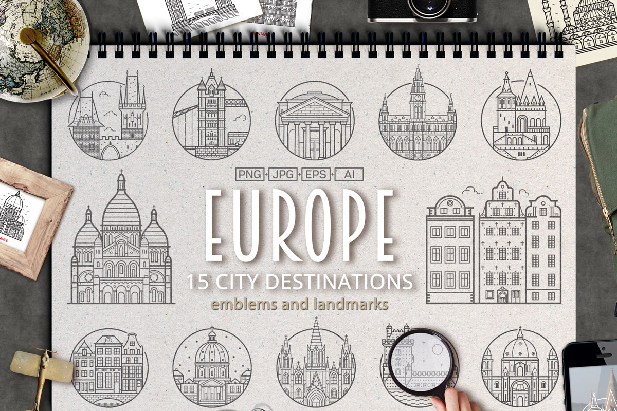 Travel Europe City Destinations, an Object Graphic by Alex Krugli (Photo 1 of 6)