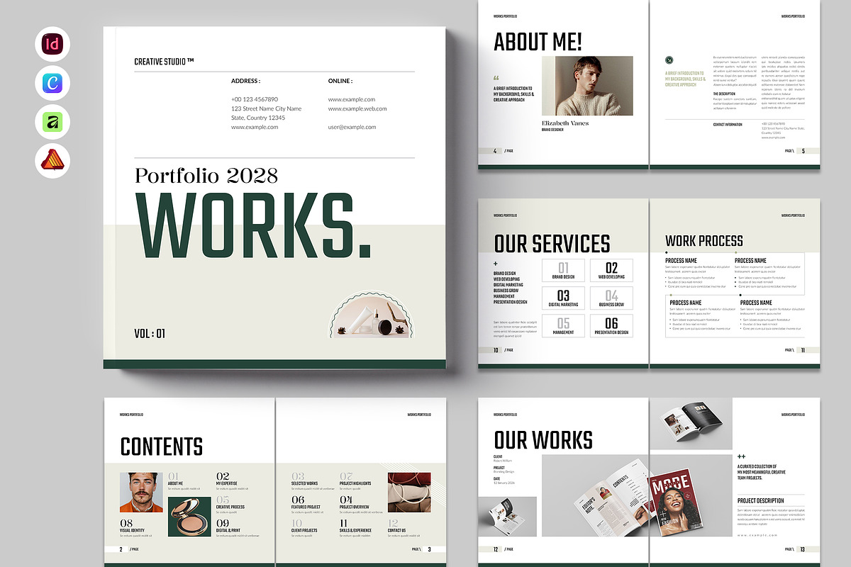 Works | Square Portfolio Template, a Brochure Template by Spark_Creative (Photo 1 of 15)