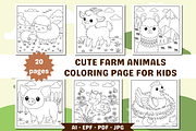 Cute Farm Animals Coloring Page, an Animal Illustration by Salaly (Thumbnail 1 of 4)