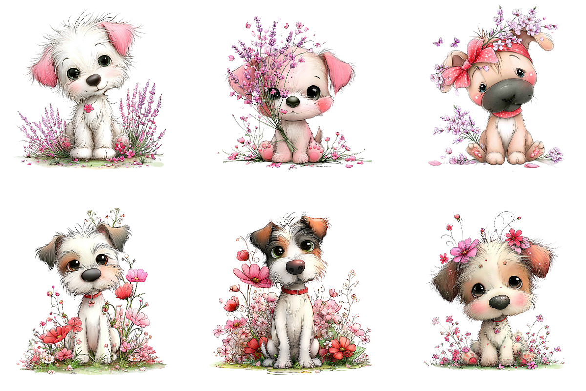 Whimsical Spring Dogs Clipart, an Illustration by CreationArt (Photo 4 of 7)