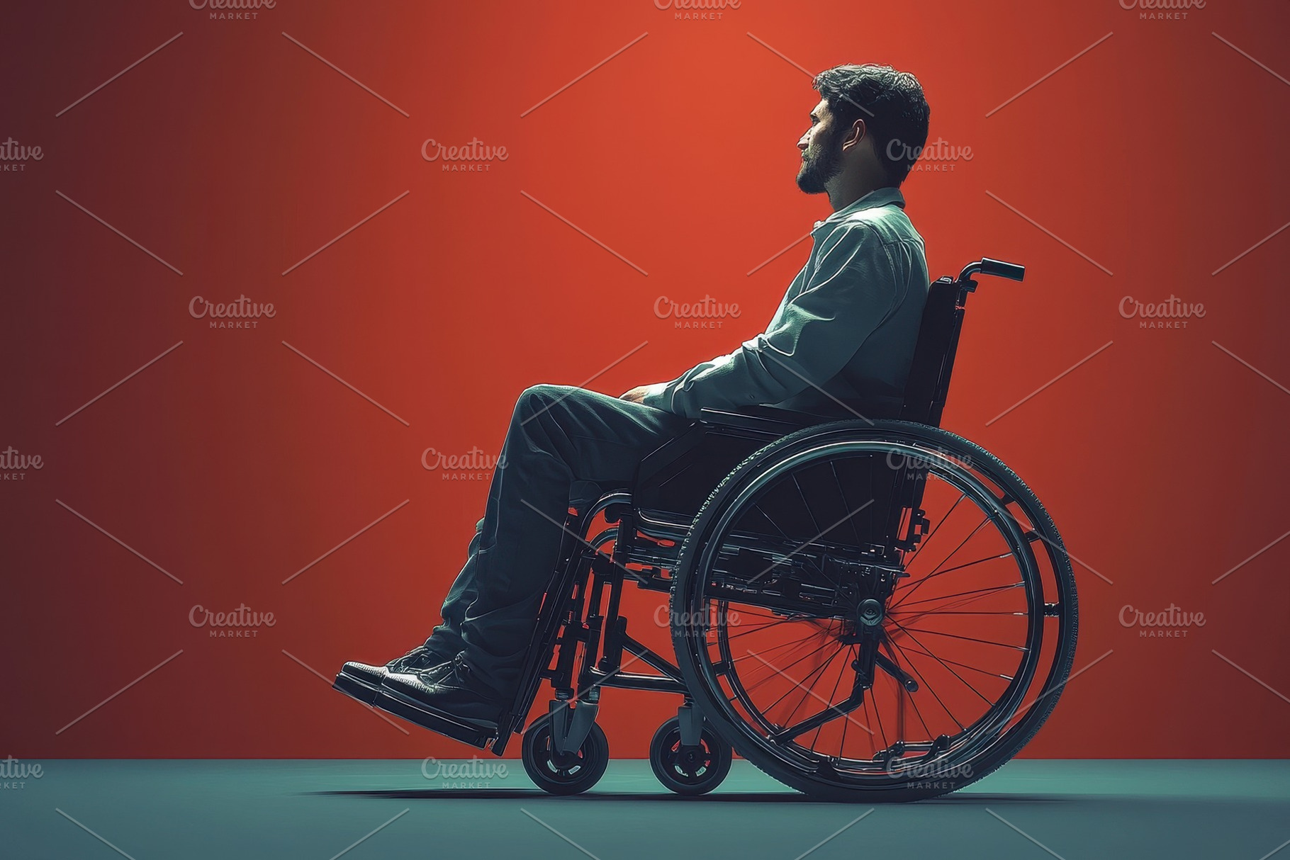 Individual in wheelchair gazes thoug, a Photo by Tanuart