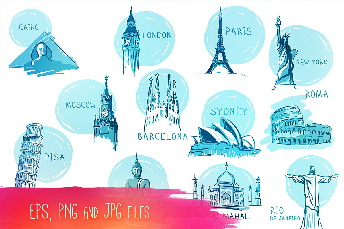 12 Famous Landmarks in Vector, an Illustration by Varvara Gorbash (Photo 3 of 3)