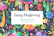 Funny Mushrooms Pattern | Floral, a Pattern Graphic by Velliniki (Thumbnail 1 of 10)