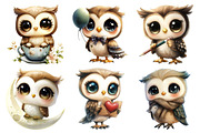 Watercolor Kawaii Owl Clipart, an Illustration by Daily.Designs (Thumbnail 4 of 5)