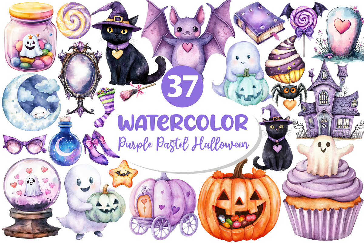 Purple Pastel Halloween Clipart, an Illustration by Dream Creation (Photo 1 of 4)
