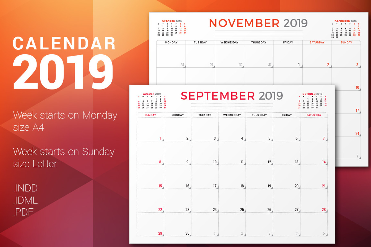 Monthly Planner 2019, a Stationery Template by AntartStock (Photo 1 of 6)