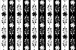 Black and White Floral Lace Stripe, a Pattern Graphic by Sharon Schwalbe