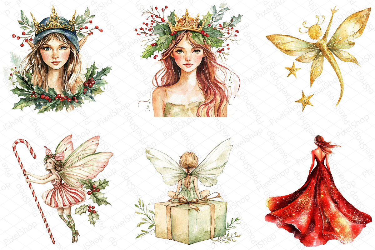 Fantasy Christmas Fairy Clipart, an Illustration by DreamPrint404 (Photo 6 of 6)